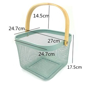 Chất lượng cao Bộ sưu tập giỏ kim loại lưới dây lưu trữ trái cây giỏ với tay cầm bằng gỗ - Product Image 2