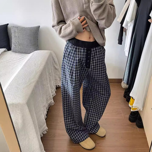 Vintage rétro bleu <span class=keywords><strong>treillis</strong></span> <span class=keywords><strong>pantalon</strong></span> ample hommes lâche et paresseux Style <span class=keywords><strong>pantalon</strong></span> tombant droit pantalons décontractés - Product Image 3
