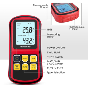Termómetro de Termopar de Doble Canal Tipo K/J/T/E/R/S/N |   Medidor de Temperatura con 2 Pinzas y 2 Sondas de Cable para Uso Industrial y de Laboratorio - Product Image 4