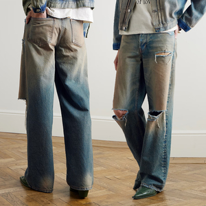 High Quality Stonewashed Sun Flare Denim <strong>Pants</strong> for Men Custom Designed Vintage Y2K Hip Hop Streetwear with Graffiti Jeans