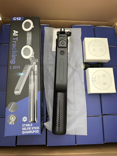 C12 Auto Face Tracking Tripod for iPhone 360° Rotation Motion Sensor Phone Tripod Stand Smart Tracking Phone Holder Selfie Stick