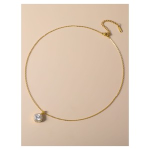 Conjunto de pendientes y collar de circonita brillante con engaste geométrico, para uso diario, aleación de cobre, joyería fina - Product Image 4