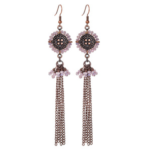 Boucles d'oreilles pendantes vintage à pampilles en quartz rose serti clos, plaqué or rose, pour femme, à porter au quotidien, avec cristaux - Product Image 5