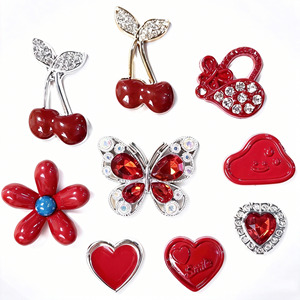 Accessoires de mode Version Red Cherry Butterfly Love, fleur à cinq pétales, coiffe, fleur pour vêtements, breloque pour étui à accessoires, matériaux - Product Image 1