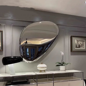 Scultura Artistica Moderna in Acciaio Inox per Lobby di Hotel, Decorazione Murale Interna a Forma di Ciottolo e Goccia d'Acqua - Product Image 2