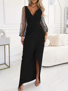 Vestido elástico de malla con diamantes de imitación negros para mujer, elegante, para noche, venta al por mayor - Product Image 5