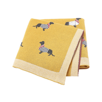 Couverture Bébé Personnalisée en Coton Jacquard Tricoté Jaune et Bleu de Haute Qualité pour Filles et Garçons, 80x100cm, Serviette de Poussette et d'Hôpital Portable