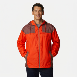 Men's Hooded <b>Red</b> Brown Color Blocking Windproof Polyester/Nylon Windbreaker Jacket Autumn Outdoor Wear Zipper Closure Regular - Product Image 1
