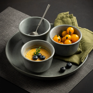 Juego de Tazones de Cerámica con Esmalte Reactivo Gris Mate Nórdico al por Mayor, Mini Ramequines Modernos de Gres Moteado para Restaurantes y Cafeterías - Product Image 1