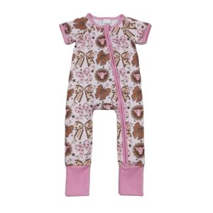SR3763 RTS Infant baby pink bows cattle kids wholesale romper short sleeve jumpsuit <b>boy</b> bubble - Product Image 1