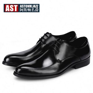 High Quality New Hot Selling Genuine Leather ASTON M.JAZZ British Business Large Size Men's <b>Pointed</b> Lace-Up Patchwork Office - Product Image 3