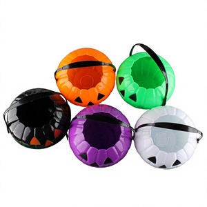 Seau à bonbons d'Halloween en plastique en forme de citrouille, 5 couleurs : noir, vert, orange, violet, blanc, avec poignée - Product Image 4