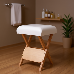 Tabouret de massage pliable en PVC blanc, design compact en bois massif, pour usage en salon - Product Image 2