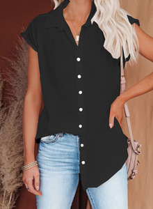 <span class=keywords><strong>Collezione</strong></span> Estiva di Camicie Monocolore Stile Europeo e Americano, Top Casual a Maniche Corte per <span class=keywords><strong>Donna</strong></span> - Product Image 6