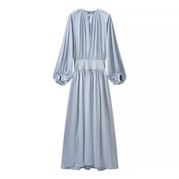 Robe midi décontractée chic à col rond et manches longues pour femme, nouvelle collection été 2026, style rétro et élégant.