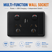 Interrupteur mural noir standard australien 10A 6 prises 1-5 gang avec interrupteur d'éclairage et prise USB Type C AU