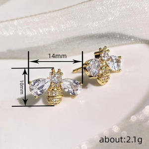 Pendientes de tuerca Golden Bee con diseño de insecto y cristal de corte marquesa para mujer, joyería de moda, aleación chapada en oro - Product Image 6