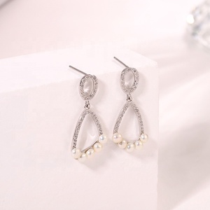 KAMMY 3-3,5mm Pendientes colgantes de moda personalizados Pendientes de perlas de agua dulce de circón de Plata de Ley 925 a granel - Product Image 5