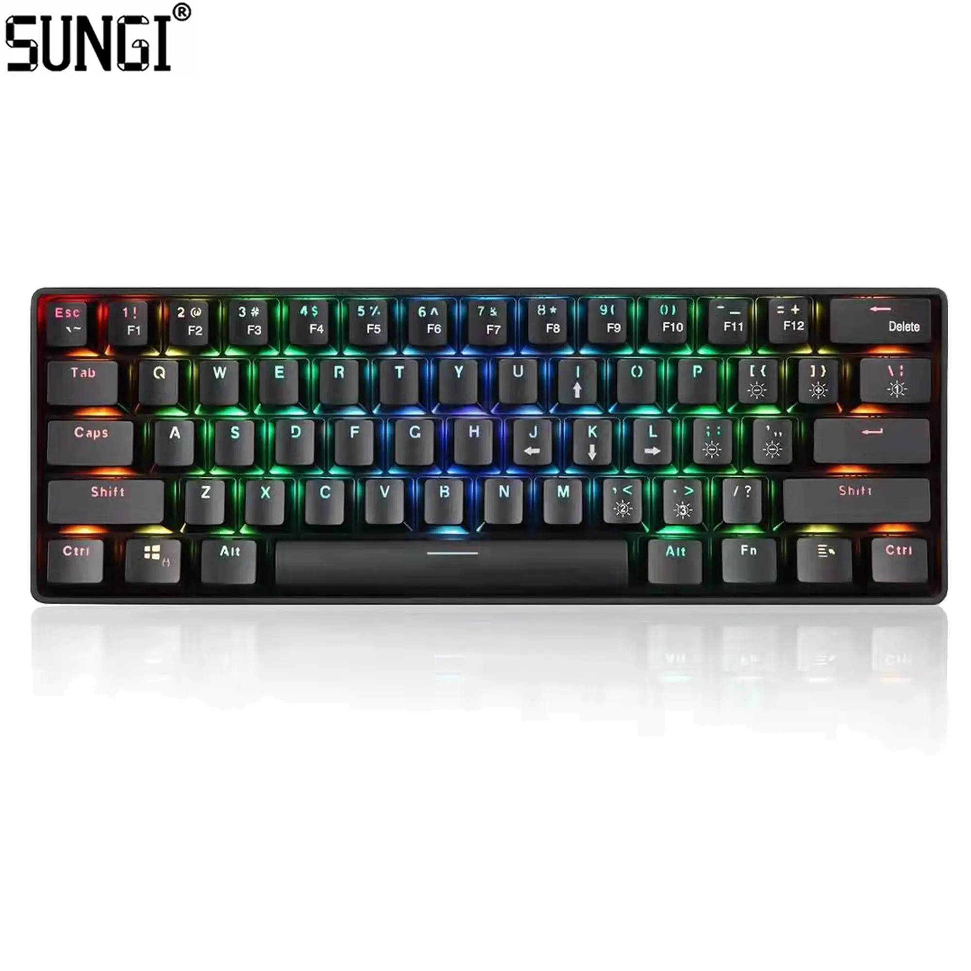 Ergonomic 60% Mechanical Keyboard RGB Backlight Wired and Bluetooths Dual Mode RGB Gaming Keyboard