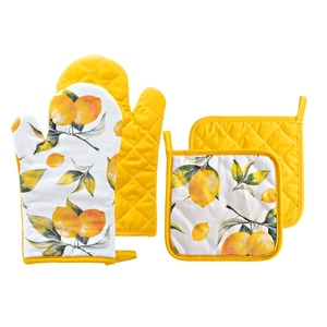 Ensemble de gants de four et de protège-plats Capri 18 cm, imprimé citron, matelassé, protection pour la cuisine - Product Image 1