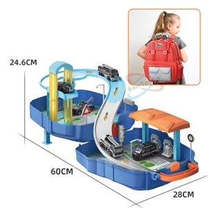 Samtoy DIY Sac à dos de jeu d'imitation pour la maternelle, unisexe, avec circuits de construction, parking pour voitures et poste de police - Product Image 1