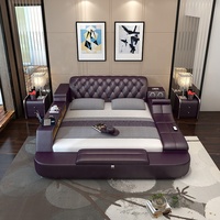 Lit intelligent de luxe, mobilier de chambre à coucher, lit king size, lit de mariage, lit multifonction avec haut-parleur multimédia et massage