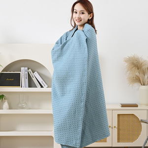 Manta de algodón puro tipo gofre, 100x150 cm, color sólido, suave y cómoda para dormir, funda de sofá, manta rectangular, toalla, para las cuatro estaciones - Product Image 1