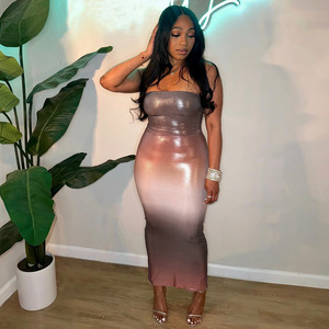 Vestido Tubo Sexy sin Espalda y sin Mangas con Contraste de Color Degradado para Mujer, a la Moda - Product Image 3