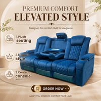 Sièges VIP électriques modernes Home Cinema Power Inclinable Ensemble de canapés de théâtre en cuir véritable avec console rabattable