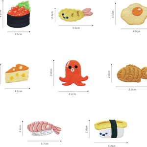 Patchs personnalisés japonais pour sushis, badges brodés mignons sur le thème de la nourriture, appliques saumon tempura, pieuvre kawaii à thermocoller pour la décoration de vêtements d'enfants - Product Image 2