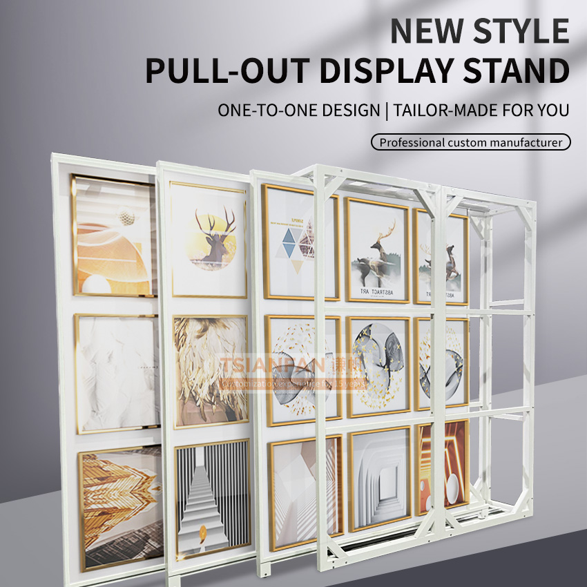 New design pull the shelf showroom flooring ideas photo frame metal  for Detachable art painting display rack