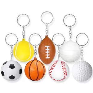 Fabrika toptan özel Logo Mini basketbol futbol beyzbol Golfball Pu Anti stres topu anahtarlık ile