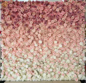 YOPIN-101 3D Cloth Back Artificial Silk Roll Up Flower Wall Rose Wedding Backdrop