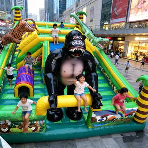 QIQU Structure gonflable robuste Safari Jungle Combo avec mur d'escalade et animaux emboîtables, Audit d'usine, Plus de 1000 commandes - Product Image 1