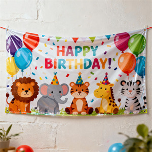 Rẻ hơn xách tay Trọng lượng nhẹ Vinyl trẻ em sinh nhật bên biểu ngữ phim hoạt hình lễ kỷ niệm trang trí ngoài trời UV kháng PVC cờ - Product Image 1