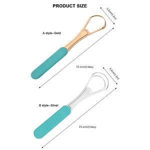 Sıcak satış çift katmanlı dil kazıyıcı paslanmaz çelik dil temizleyici ile silikon kolu ağız bakımı aracı kötü nefes azaltmak - Product Image 5