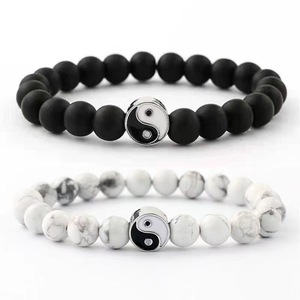 Go2boho MANCHAO Pulsera de Moda Hecha a Mano por el Fabricante Directo con Cuentas, Diseño Yin Yang <span class=keywords><strong>Tai</strong></span> Chi, Turquesa Blanca Mate con Número - Product Image 3