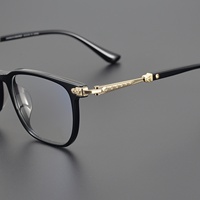Monture de lunettes optiques de luxe carrée à monture complète en acétate avec branches dorées pour unisexe – Élégante et durable