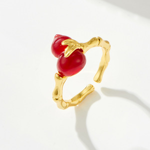 Red Gourd Shaped Open Ring Adjustable Index Finger Fruit Design Fashion Jewelry Gift - Product Image 1