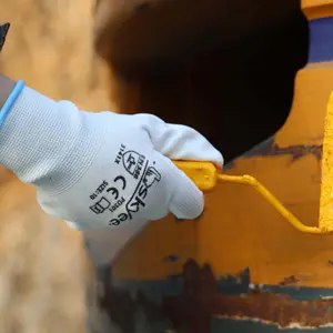 SKYEE forro de poliéster blanco pu recubierto 13 calibre Nivel 5 resistente al corte antideslizante seguridad trabajo guantes de jardinería para la Agricultura