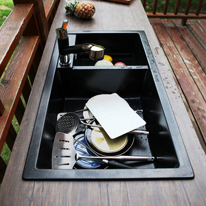 Évier de cuisine rectangulaire en composite Silgranite <span class=keywords><strong>Noir</strong></span> Bol égal Quartz Double Bol Évier de cuisine en granit - Product Image 3
