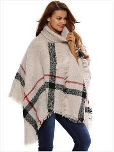 Womens Dress <strong>Poncho</strong> Plaid Turtleneck <strong>Jumper</strong> Knit Oversized Pullover Sweater Tops for Women - Product Image 6