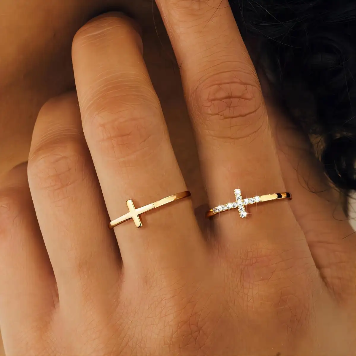 Fashion jewelry gold silver cross ring design inlaid zircon wedding rings jewelry women