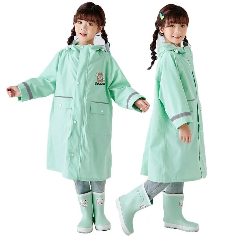 Hot Sale Colorful One Piece Waterproof Reflective Tape Kids Pu Coating Oxford Fabric Rain Suits Raincoat For Kids