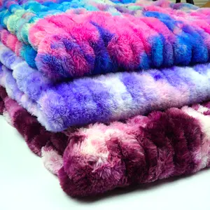 custom color fleece fabric elastic tie dye spandex faux rabbit fur plush fabric for luxury blanket