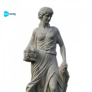 ヨーロッパの伝統的なデザインの手作り大理石の狩猟の女神像、裸の少女と魚の彫刻付き - Product Image 4