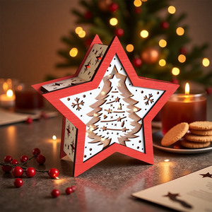 2025 New Designs Wooden Christmas 3D <b>Star</b> Lantern Decorations <b>LED</b> <b>Light</b> Box Tabletop Ornament Holiday Winter Scene Lantern - Product Image 3