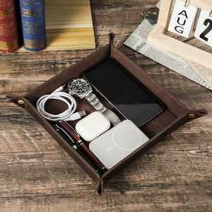 Custom Thick Snap Valet Tray Retro Jewelry Sundries Leather Catchall Tray Bedroom Storage High Quality Travel Valet Tray CF9082 - Product Image 3
