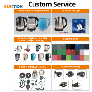 Sunton กาต้มน้ำแก้วไฟฟ้า1500W แบบพกพากำหนดเอง1.8L เดินทางบ้านโรงแรมห้องครัว - Product Image 5