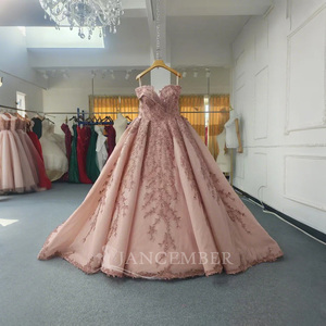 Vestido de Fiesta de Gala con Apliques de Cuentas y Cristales, Estilo Princesa, con Cola de Capilla, para Chicas de 15 Años, Color Rosa Glaromous ANY48 - Product Image 1